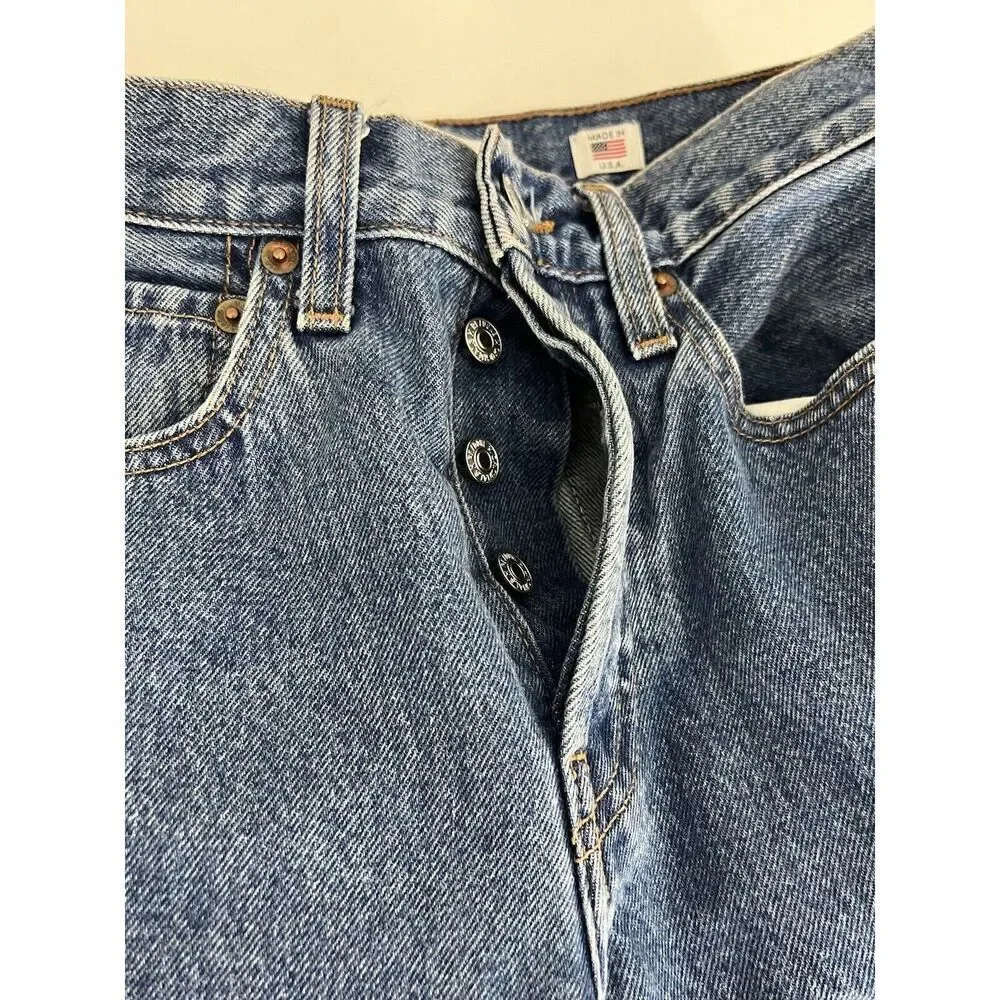 Re/Done Jeans women's‎ 24 Blue high rise ankle button fly Mid Wash Raw Hem